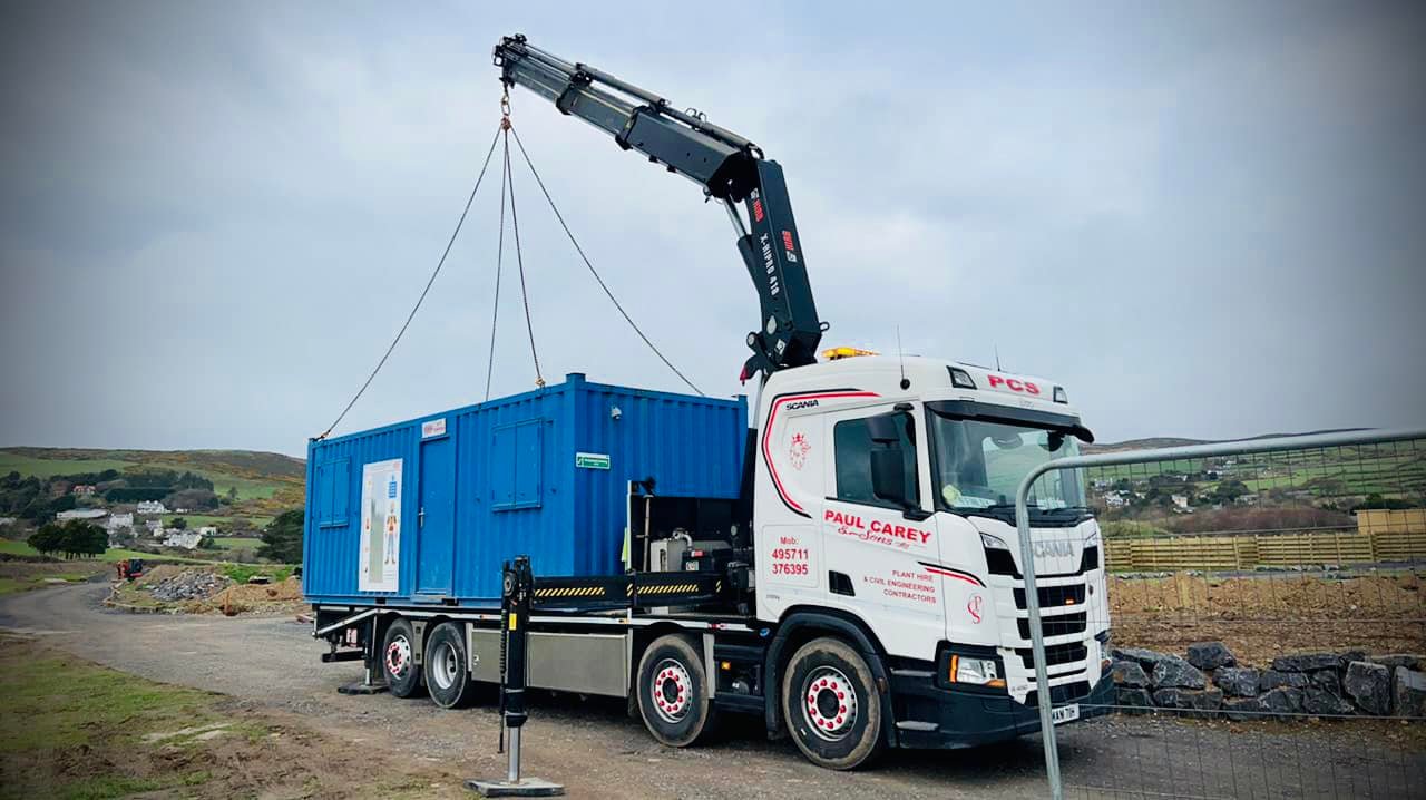 Paul Carey & Sons Scania HIAB truck on site